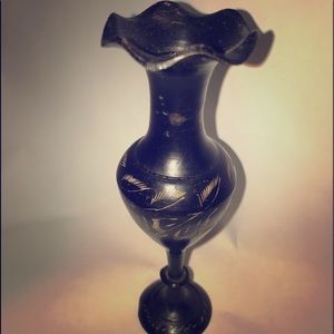 Vintage Etched Black Brass Bud Vase